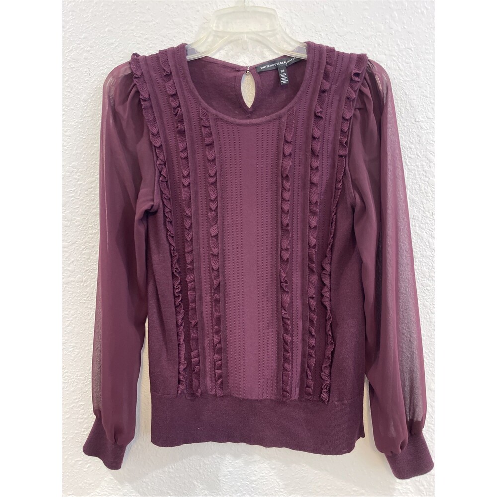 White House Black Market Women's Sweater Size XS Purple Ruffle Cottagecore